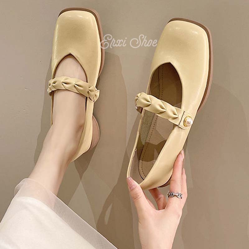 Oeggeo Giày Búp Bê Mũi Vuông Đế Thấp Có Khóa Cài Thời Trang Cho Nữ