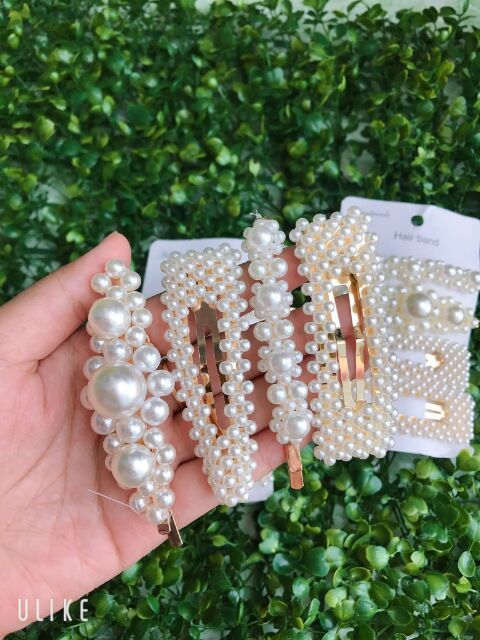 Kẹp đính hạt trai,  kẹp ngọc set 4 cái
