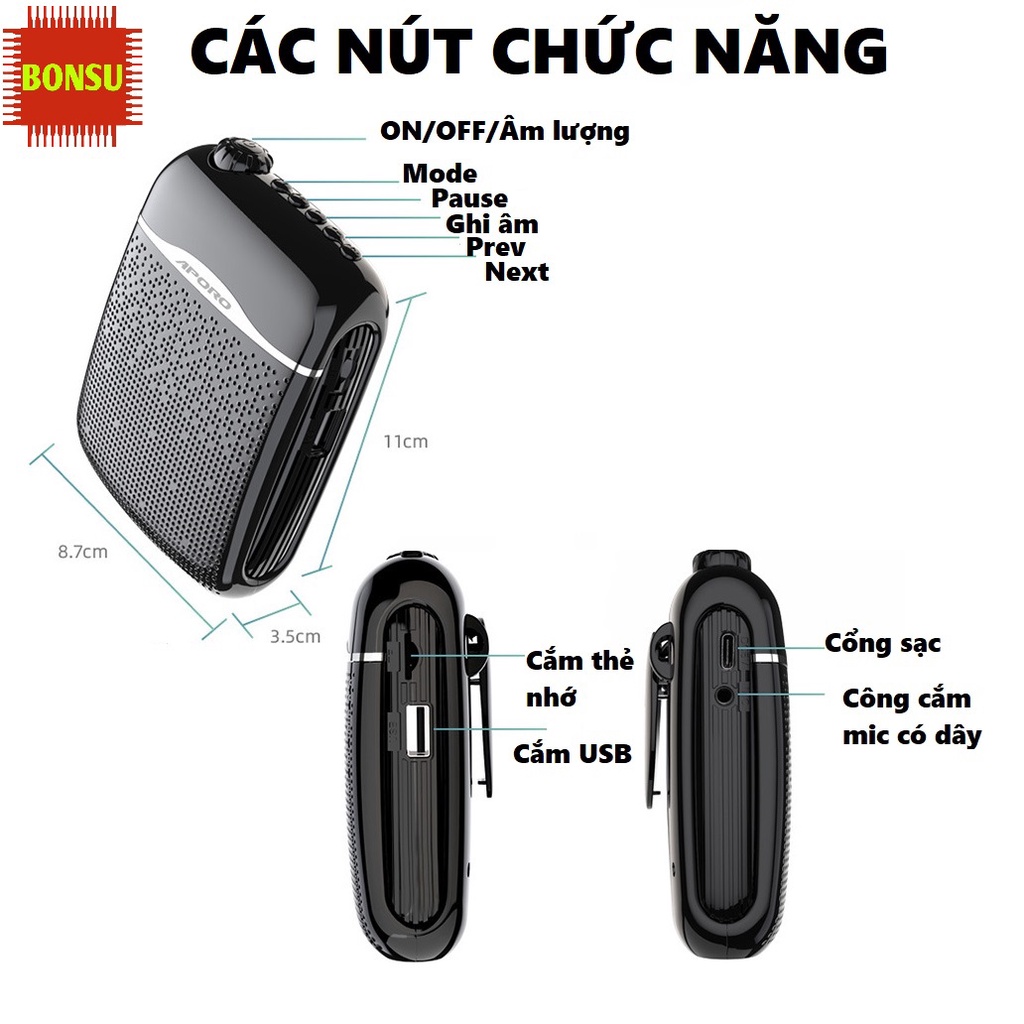 [Mã ELHACE giảm 4% đơn 300K] Loa máy trợ giảng Aporo T21 công suất 20W Bluetooth 5.0 không dây cao cấp (gồm 3 micro)