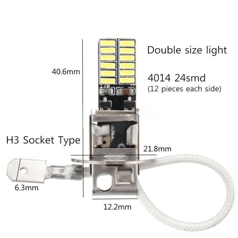 2 Bóng đèn Led H3 ánh sáng trắng 6500K 24SMD 4014 cho xe hơi