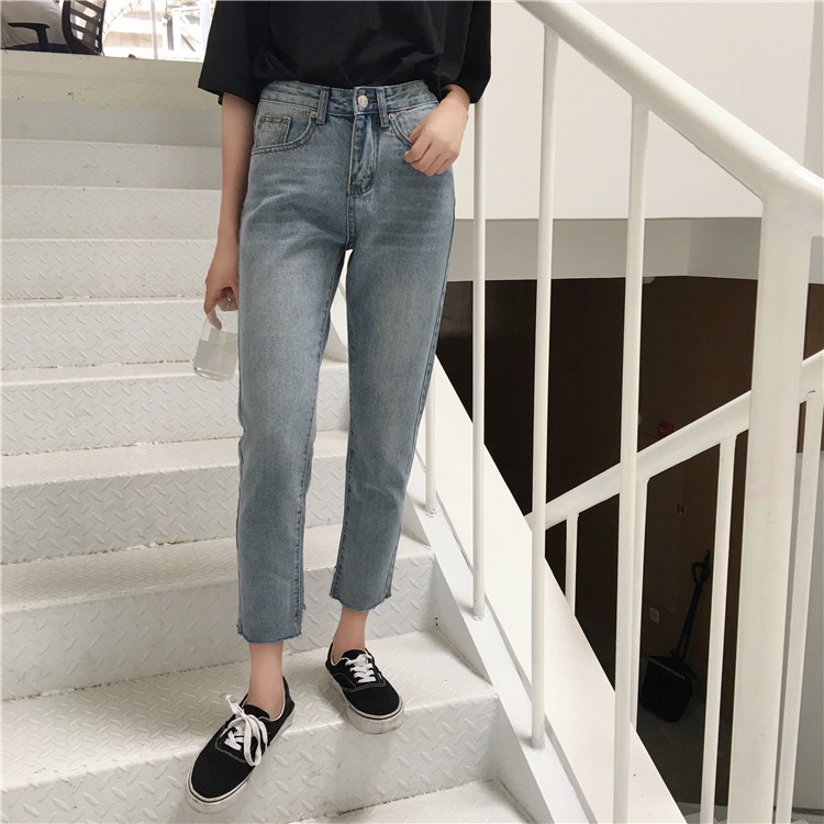 Quần bò ống suông/ quần jeans nữ baggy lưng cao Ulzzang Quảng Châu (Mom Jeans)