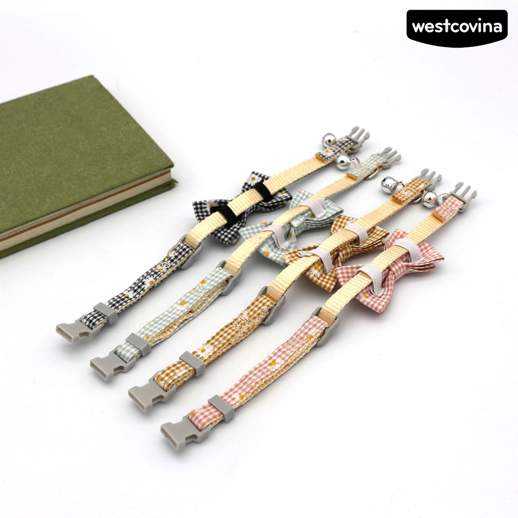 [Mới]♞Vòng Đeo Cổ Đính Nơ Họa Tiết Kẻ Ô Chống Thoát Hiểm Cho Thú Cưng