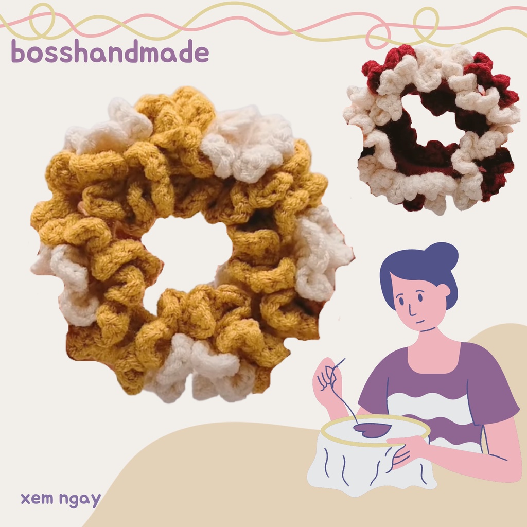 Dây buộc tóc len Scrunchies handmade
