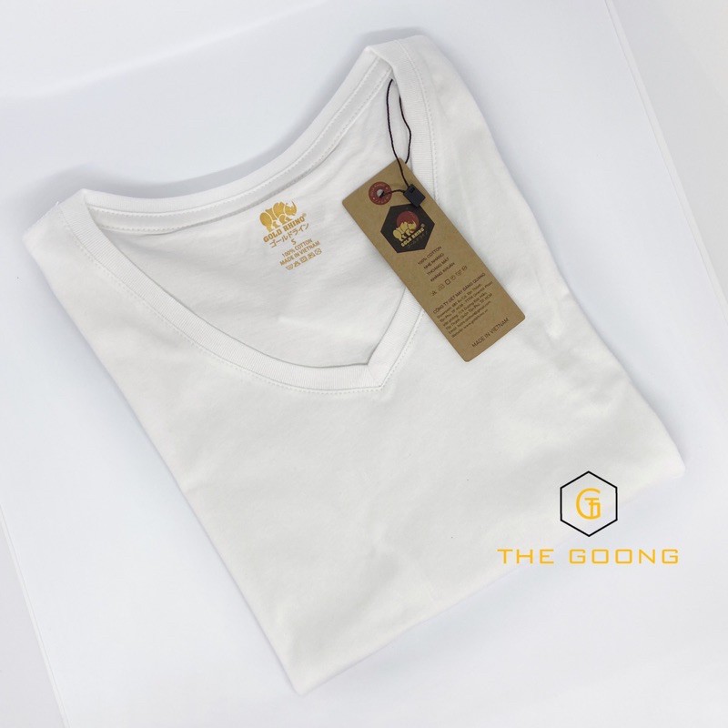 Áo Phông Trơn Nữ TheGoong Cổ Tim, Áo Thun Nữ Basic Cotton Cao Cáp Hàng Hiệu Thoáng Mát Kháng Khuẩn Tay Ngắn Trắng