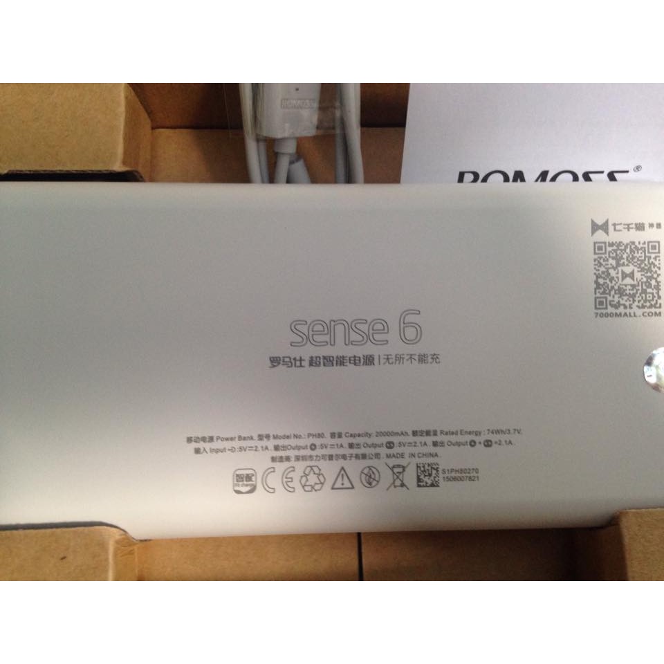 Pin dự phòng Romoss Sense 6 Plus 20.000 mAh Có LCD Báo Pin