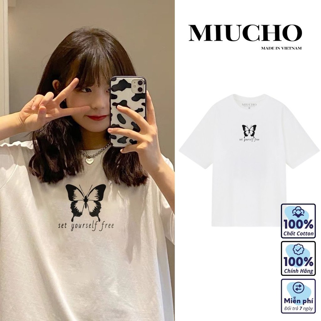 Áo phông nữ form rộng tay lỡ unisex đẹp, áo thun nữ form rộng tay lỡ unisex cotton hàn quốc AT002 Miucho in hình