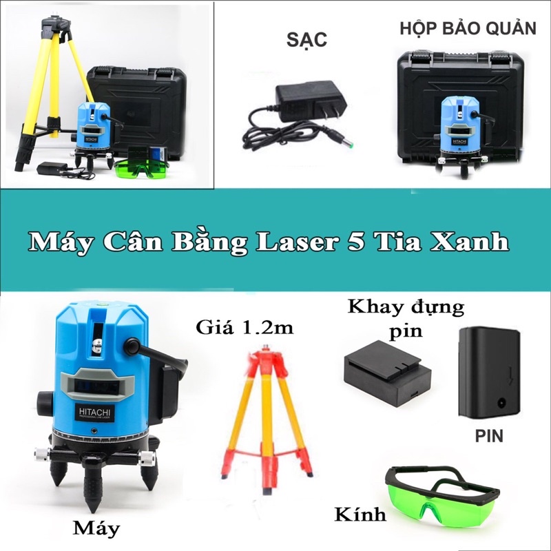 Máy cân bằng laser HTC 5 tia xanh bắn cốt tự động cân bằng