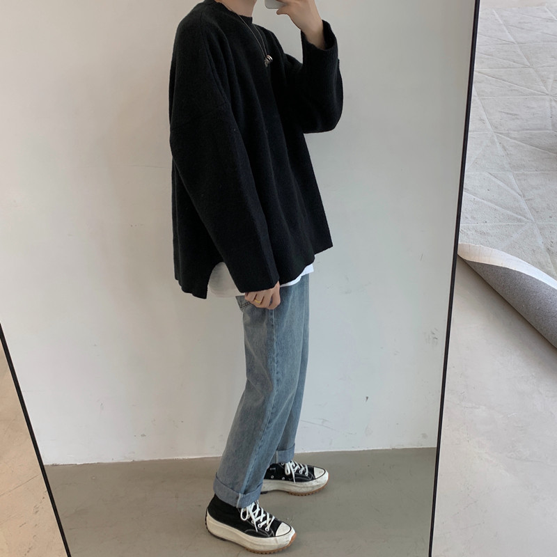 Áo sweater cổ cao vừa vải dày dáng rộng thời trang thu đông phong cách Hàn Quốc Hồng Kông dành cho bạn nam