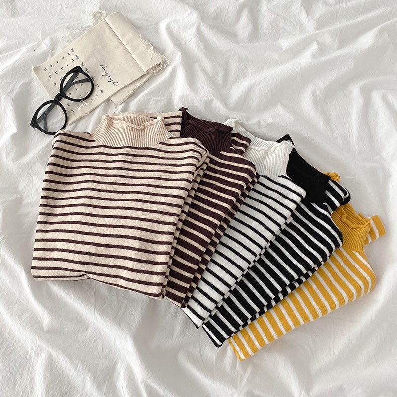 Áo len kẻ ngang cổ 3 phân