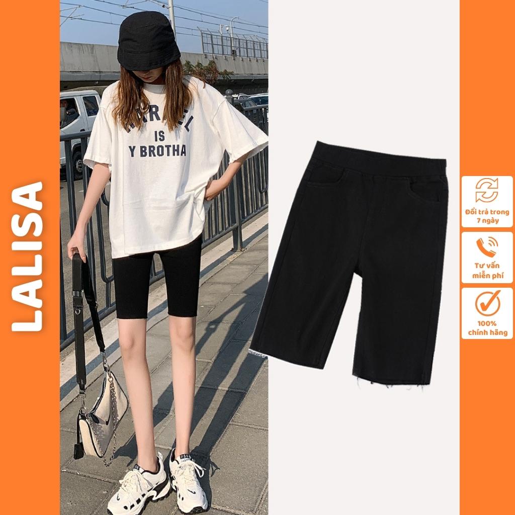 Quần legging nữ LALISA nâng mông lưng cạp cao vải thun dày dặn đùi ngố lửng ôm body bó mặc nhà tập gym yoga QD007