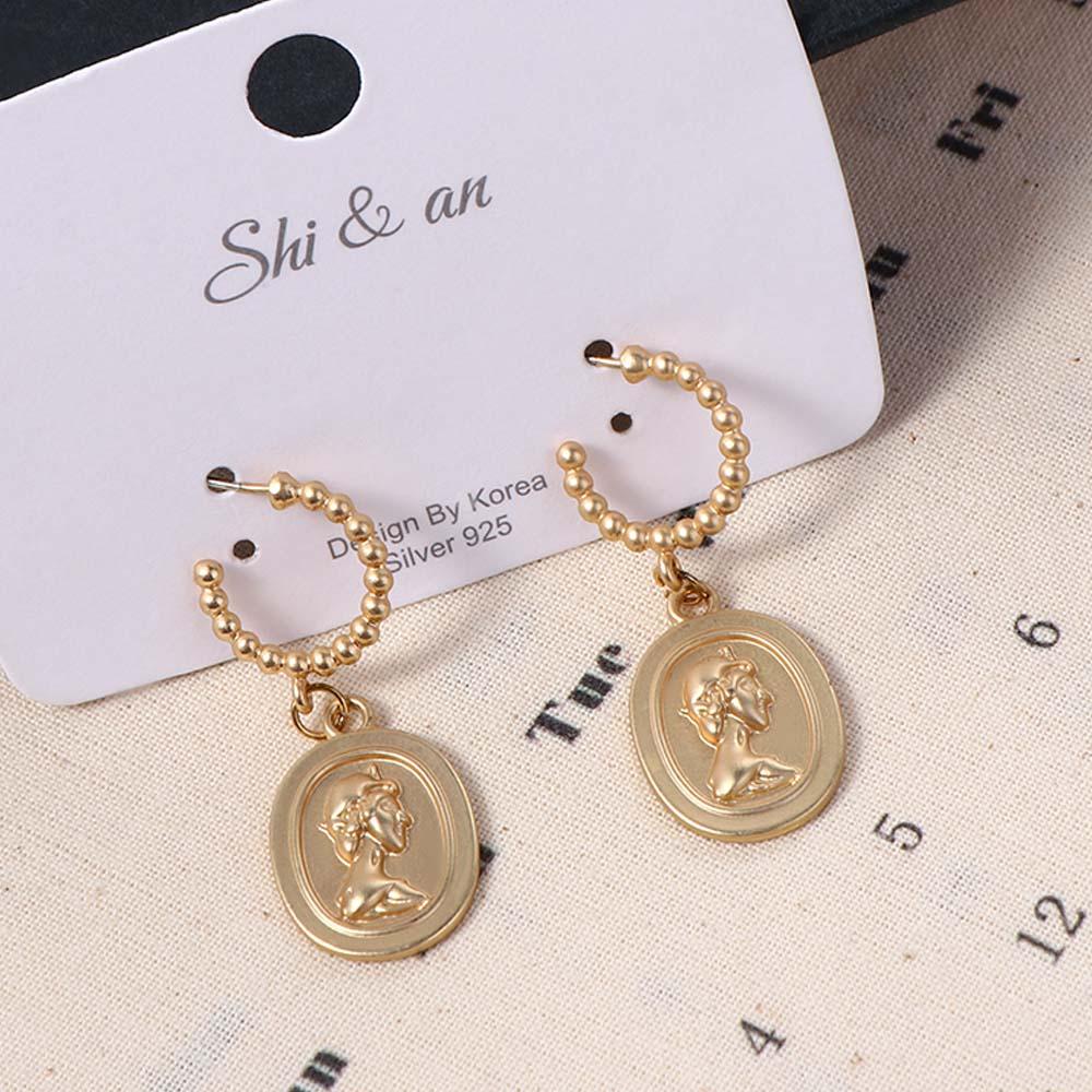 Bông Tai Hợp Kim VANES1 Hình Oval Ngọt Ngào Phong Cách Vintage Cho Nữ