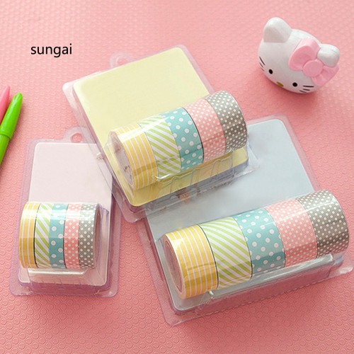 ☆SG☆5Rolls Polka Dot Striped Adhesive Sticky Washi Paper Decorative Masking Tape