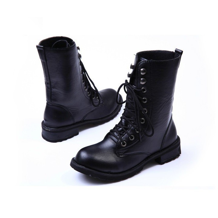 [SÀNH ĐIỆU] Giày boot unisex nam nữ combat da trơn S061 buộc dây, ống cao, cá tính, phong cách lính