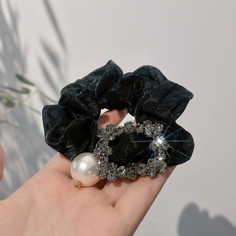 Dây Buộc Tóc Lưới Cao Su Co Giãn Đính Hạt Ngọc Trai Kiểu Hàn Quốc Cổ Điển Xinh Xắn Cho Nữ