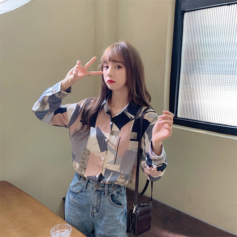 【ZHELIHANGFEI】Áo Sơ Mi Tay Dài Form Rộng Họa Tiết In Theo Phong Cách Retro Dễ Phối Đồ