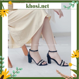 Giày sandal quai ren đính hạt châu 7p RF - CG-0435 - HÓT TREND MỚI - FREESHIP - 2 MÀU ĐEN/ KEM