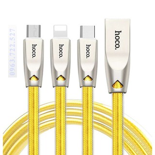 Cáp sạc 3 đầu cao cấp hoco u9 lightnng + micro usb + type c - đèn led hiển thị thông minh - chống rối chống đứt