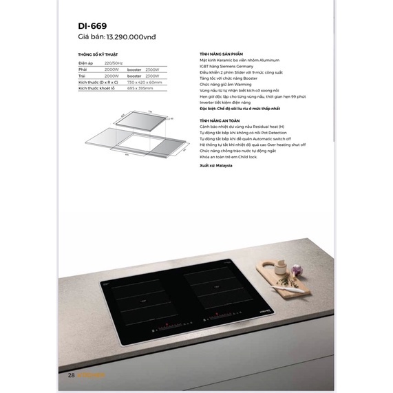 Bếp từ đôi Kocher DI 669 Bếp từ chính hãng Nhập khẩu Malaysia Bảo hành tại nhà 3 năm toàn quốc