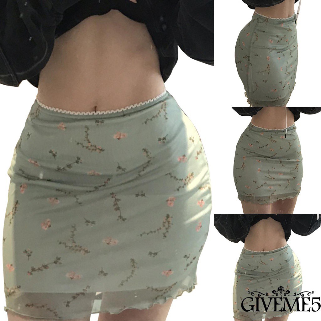 Chân váy bút chì lưng cao in họa tiết hoa phong cách vintage cho nữ