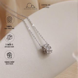 Dây chuyền bạc moonsilver, vòng cổ bạc nữ hình vòng tròn trụ tròn viền đá cá tính lạ