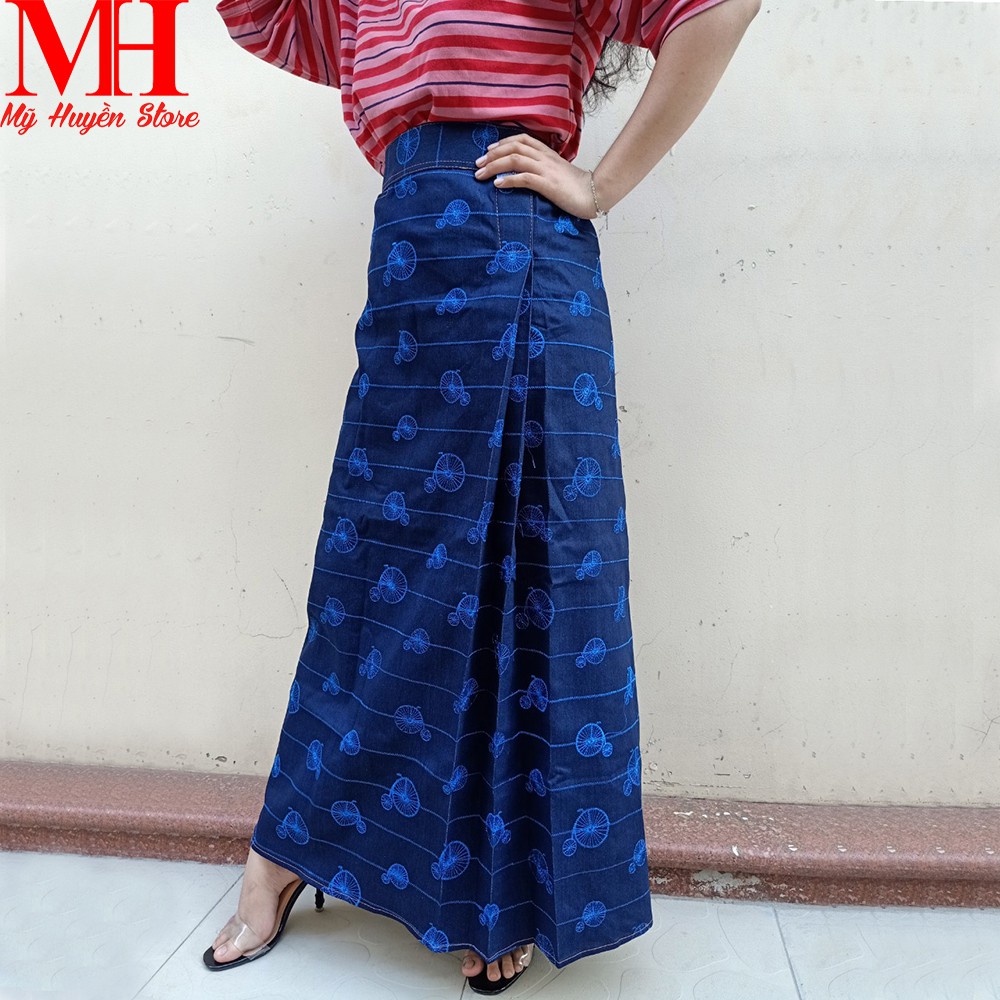 Váy Chống Nắng Jean Loại Tốt Dành Cho Nữ Có Thêu Họa Tiết Bánh Xe Nổi Bật Cùng Nút Bấm Không Gỉ