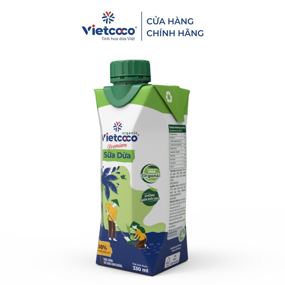 Combo 2 hộp sữa dừa Organic UHT Vietcoco - hộp 330ml