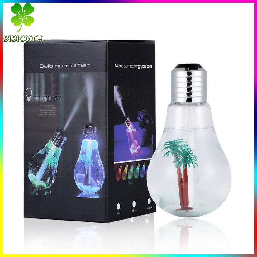 Máy Phun Sương Làm Ẩm Không Khí Hình Bóng Đèn Có Đèn Led Nhiều Màu Cổng Usb 400ml