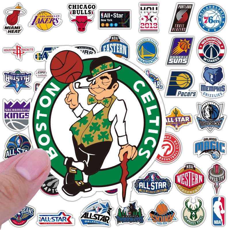 Set 50 miếng dán trang trí chống thấm nước họa tiết logo đội Nba độc đáo