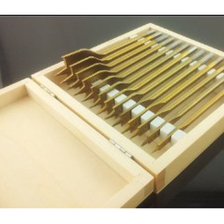 Bộ mũi khoét đuôi cá mạ vàng - 8 mũi hộp gỗ. Từ 10mm-25mm