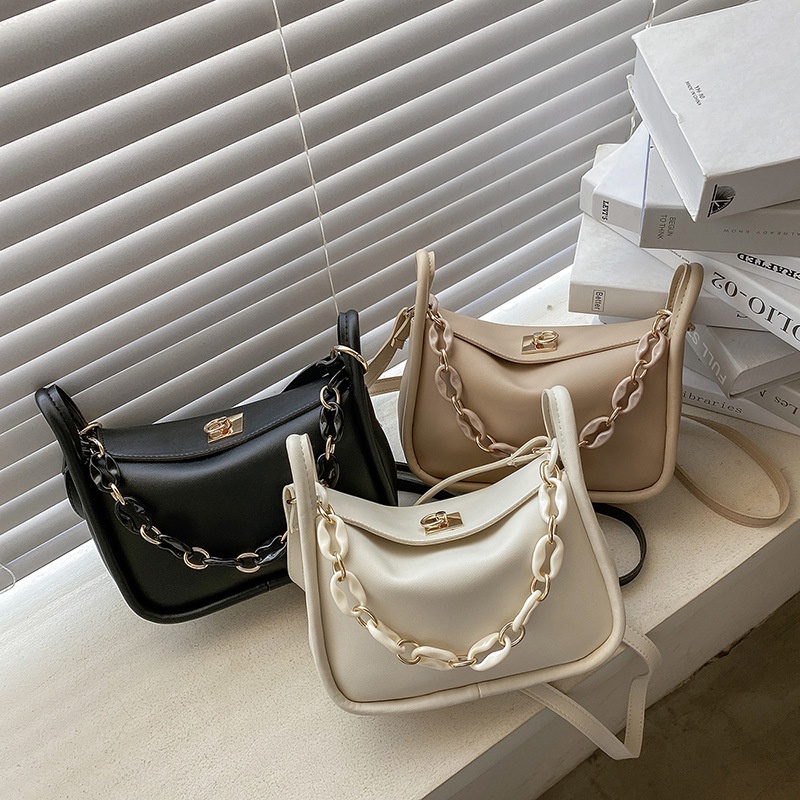 Túi đeo dưới cánh tay Màu Trơn Phối Dây Xích Phong Cách Phương Tây Thời Trang Mùa Hè Cho Nữ 2021