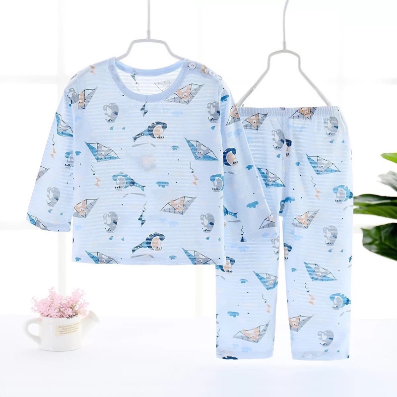 Đồ bộ bé trai bé gái KiXi bộ thu đông chất liệu cotton sợi tre hoạ tiết bộ dài tay cho bé trai bé gái CMQAD01