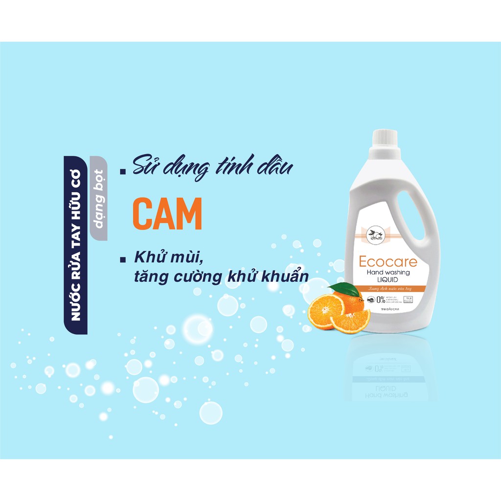 Nước rửa tay tạo bọt Hữu cơ 1000ml, Nước rửa tay diệt khuẩn tinh dầu tự nhiên Ecocare [Tặng vỏ tạo bọt] | BigBuy360 - bigbuy360.vn