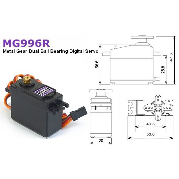 Động cơ servo MG996R  đầu trục / nhông kim loại độ bền cao kéo tối đa 11kg