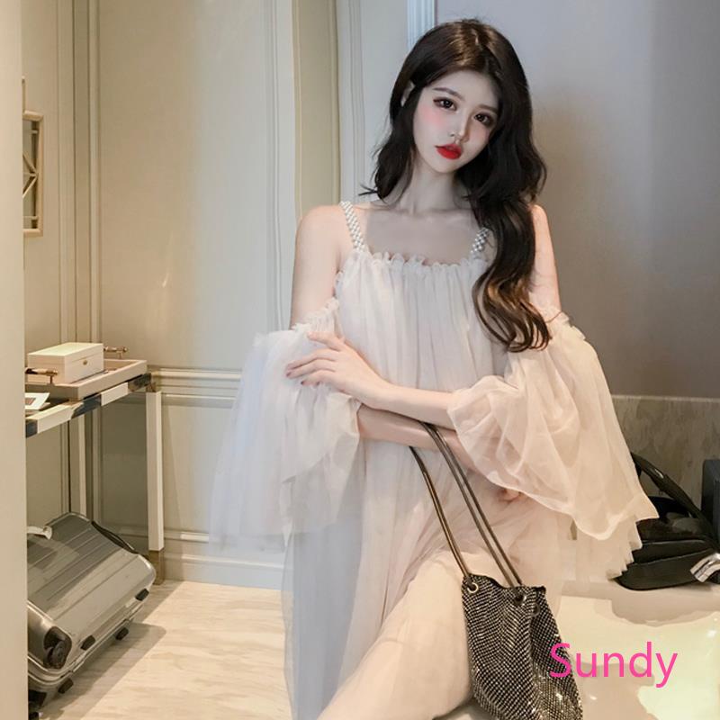 Đầm Trễ Vai Phối Lưới Phong Cách Quyến Rũ Cho Nữ