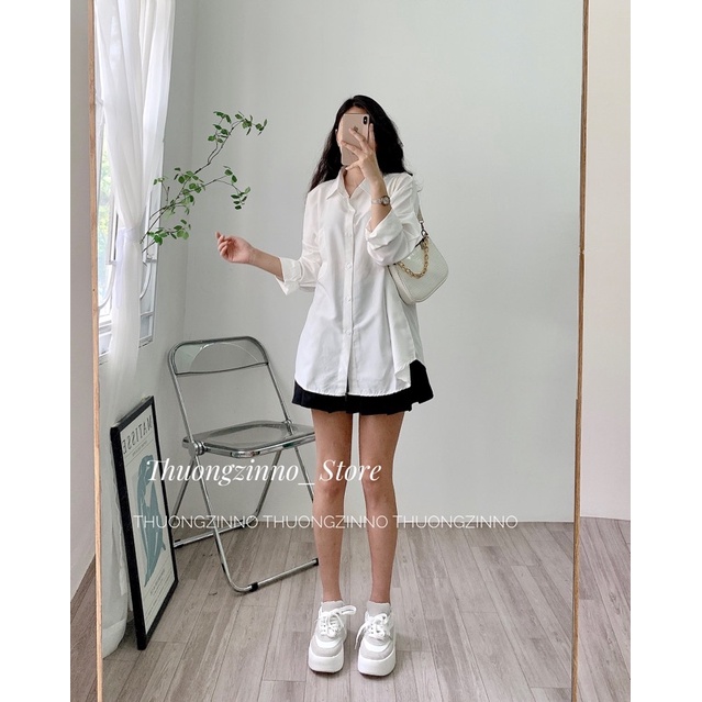 Sơ mi trắng dài tay túi ngực chất lụa hàn mềm mát áo sơ mi nữ