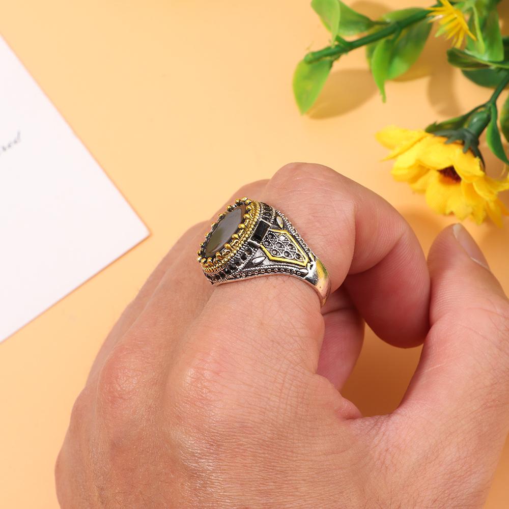 Nhẫn Nam LEILY Quà Tặng Phong Cách Punk Với Onyx Màu Đen