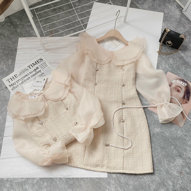 VÁY DẠ TWEED PHA TAY VOAN SIÊU SANG (hàng sẵn) | BigBuy360 - bigbuy360.vn