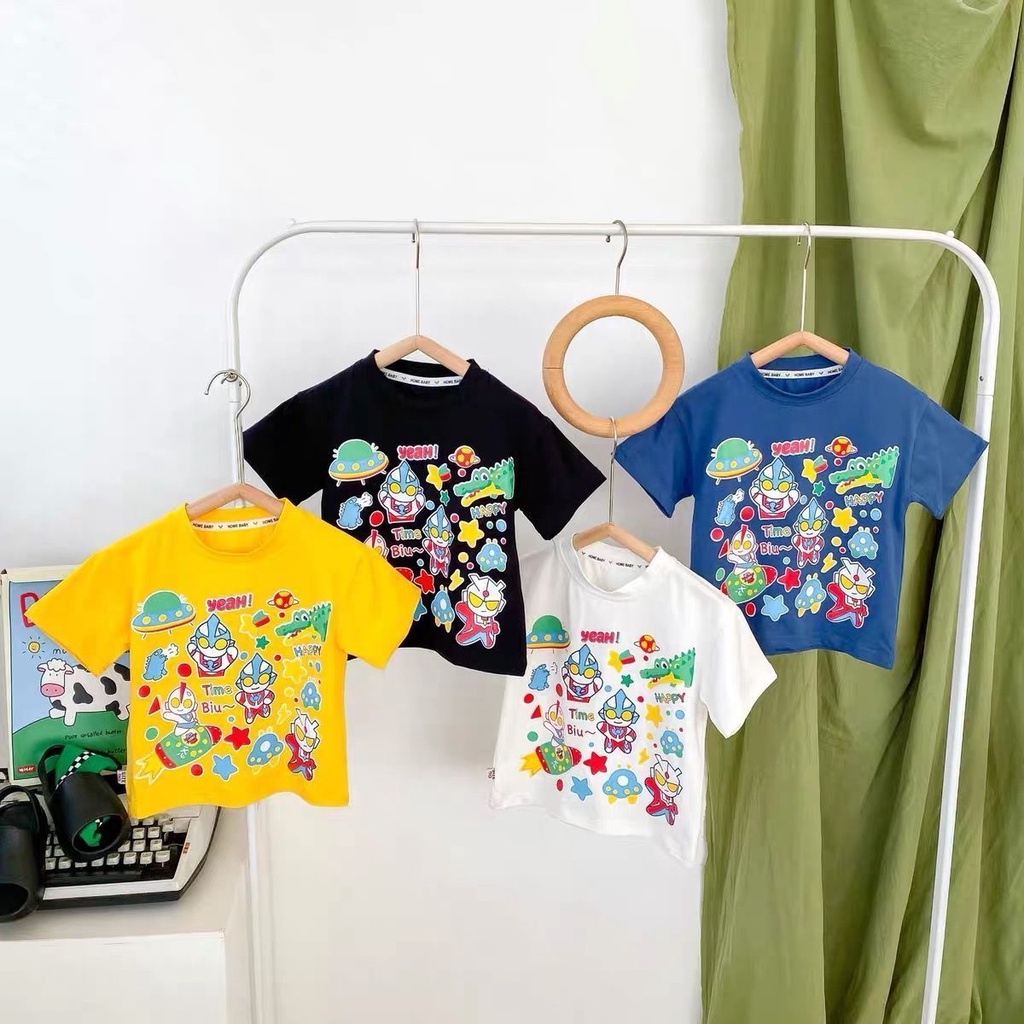 Áo Thun Cotton Tay Ngắn In Hoạt Hình Ultraman Dành Cho Bé Trai