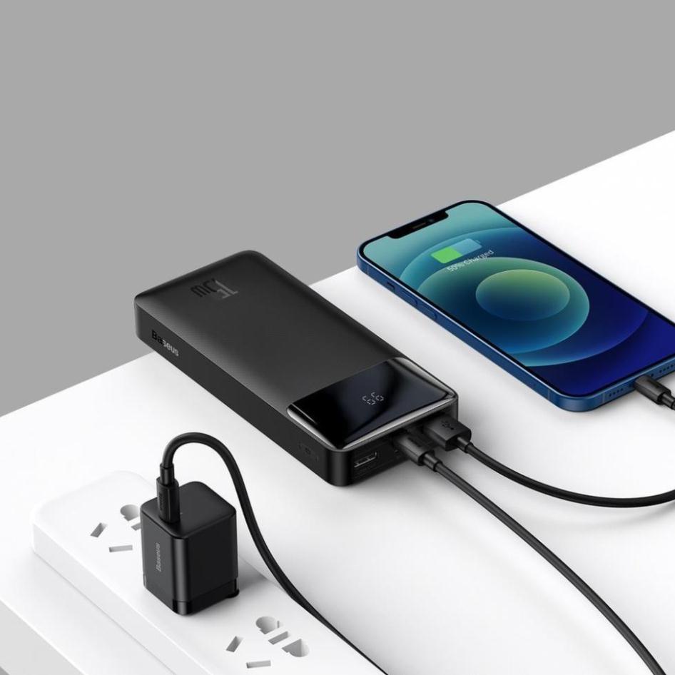 Pin sạc dự phòng 15W 30000mAh Chính Hãng  Baseus Bipow Power Bank 2 Cổng sạc nhanh Cho Iphone , Samssung ,OPPO , Xiaomi