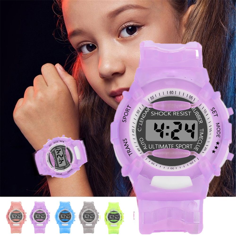 Đồng hồ đeo tay kỹ thuật số màn hình LCD bằng silicon màu kẹo cho bé