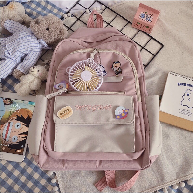 {CÓ SẴN + TẶNG KÈM GẤU VÀ BỘ STICKER} BALO HỒNG ULZZANG THỜI TRANG QUẢNG CHÂU CAO CẤP MINGHAO