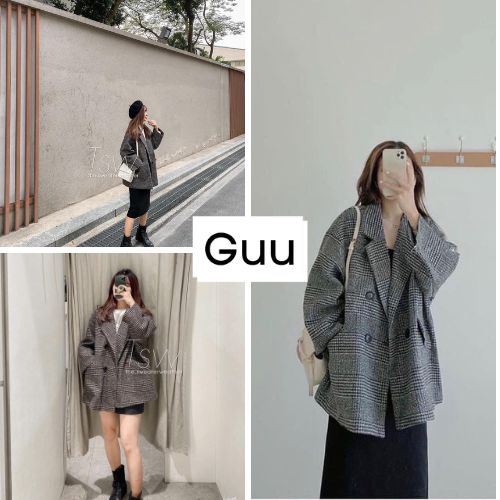 Áo khoác blazer form rộng vải dạ dày mịn GUU