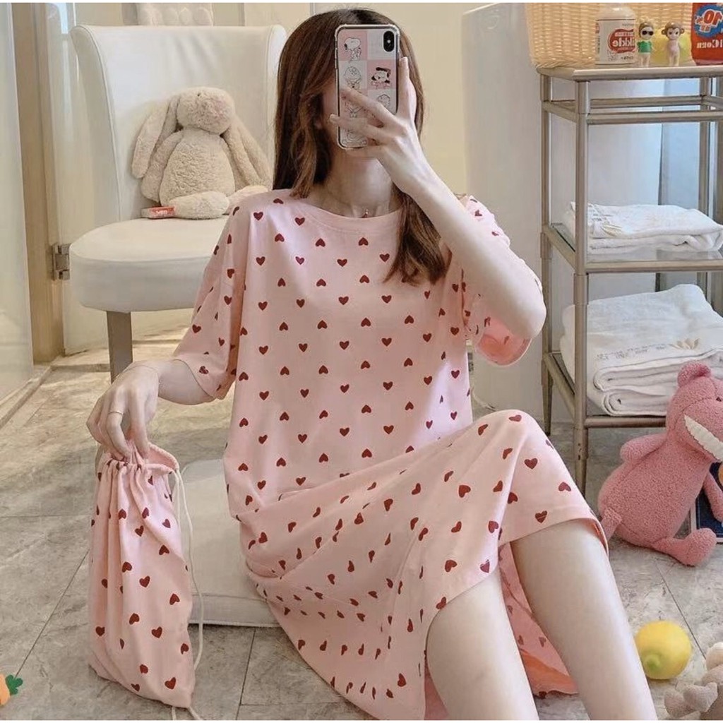 Váy ngủ hoạt hình jengiang siêu dễ thương, chất vải mịn màng vải cotton