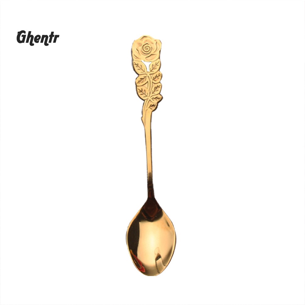 ♈Gh Stainless Steel Rose Flower Handle Western Food Dessert Soup Coffee Drink Spoon