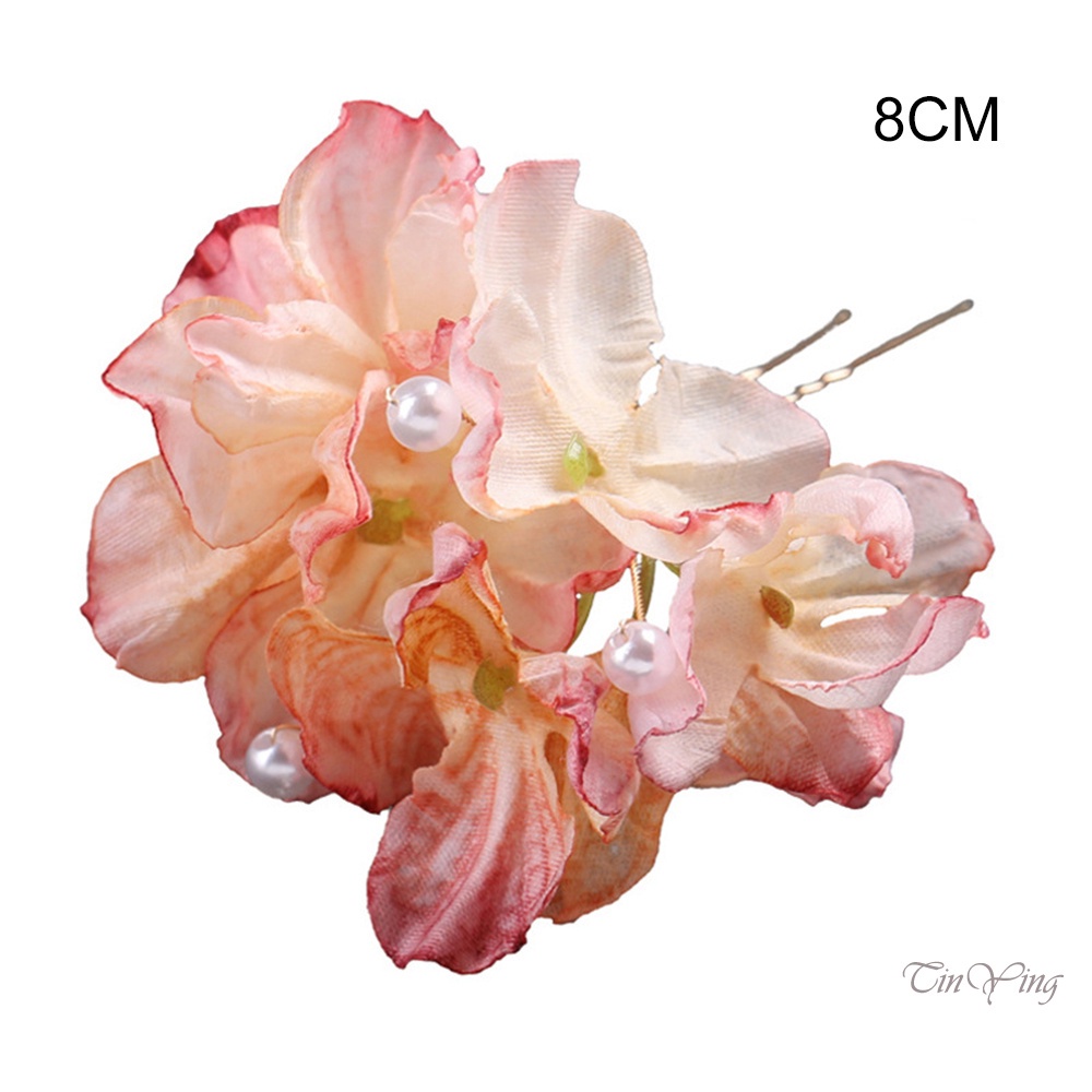 GETNOIVAS Kẹp Tóc Chữ U Bằng Lụa Hình Hoa Đính Ngọc Trai Màu Sắc Thời Trang Trung Hoa