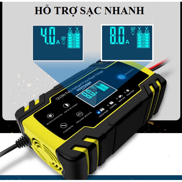 sac binh ac quy 12v-24V 4-150Ah có chức năng khử sunfat phục hồi bảo dưỡng ắc quy tự ngắt khi đầy, sac ăc quy 24v