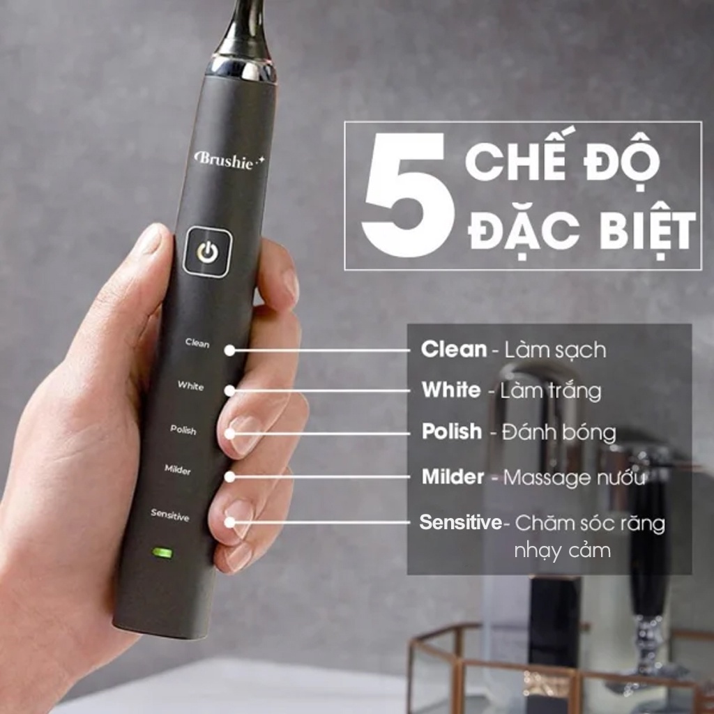 Bàn Chải Điện Brushie Tích Hợp Máy Rửa Mặt Công Nghệ Sóng Âm Sonic Phù Hợp Cho Mọi Loại Răng Hàng Chính Hãng