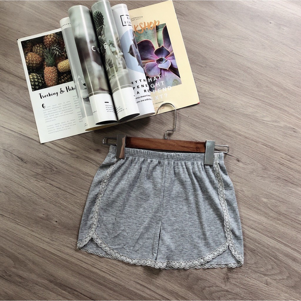 Quần short đùi mặc nhà viền ren chất gân đẹp cực xinh đáng yêu