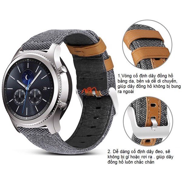 Dây Đeo Vải Kaki viền Da Samsung Watch 3