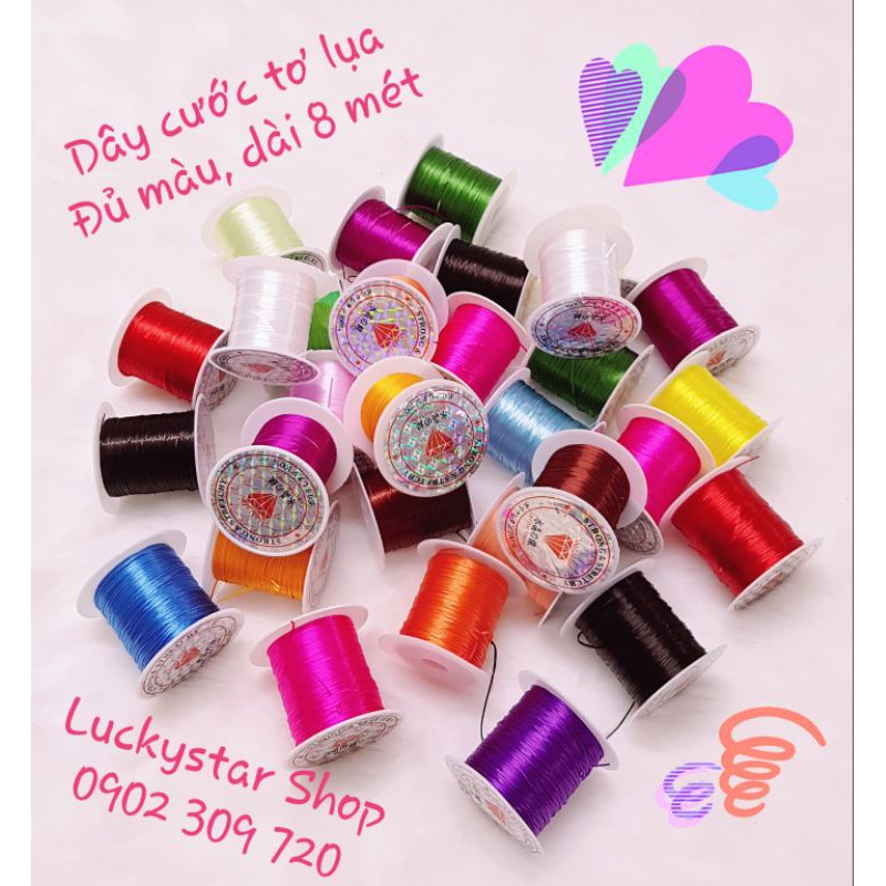 Dây Cước Tơ Lụa co dãn, có độ đàn hồi tốt, dài 8 mét dùng xỏ vòng, xâu vòng, thắt vòng, đan dây, xỏ chuỗi, vòng tay.